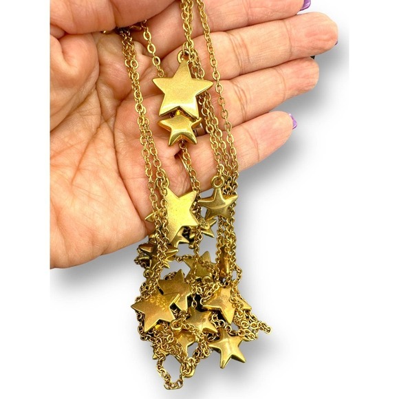Multi Layered Dangle Star Charm Necklace Gold Tone by Coco and Lolly - Picture 8 of 9